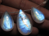 Trully Awesome Perfect Matching Pair - Rainbow Moonstone Pear Shape Briolett Gorgeous Full Blue Flashy Fire Huge Size - 12.5x19 mm